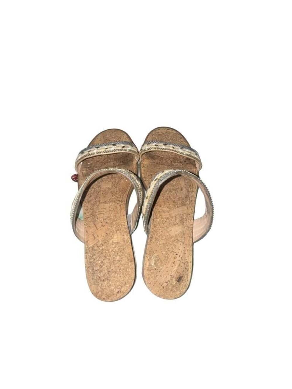 JLo Jennifer Lopez Women's Rhinestone and Woven Cork Slide Sandals Size 9M - Picture 3 of 5